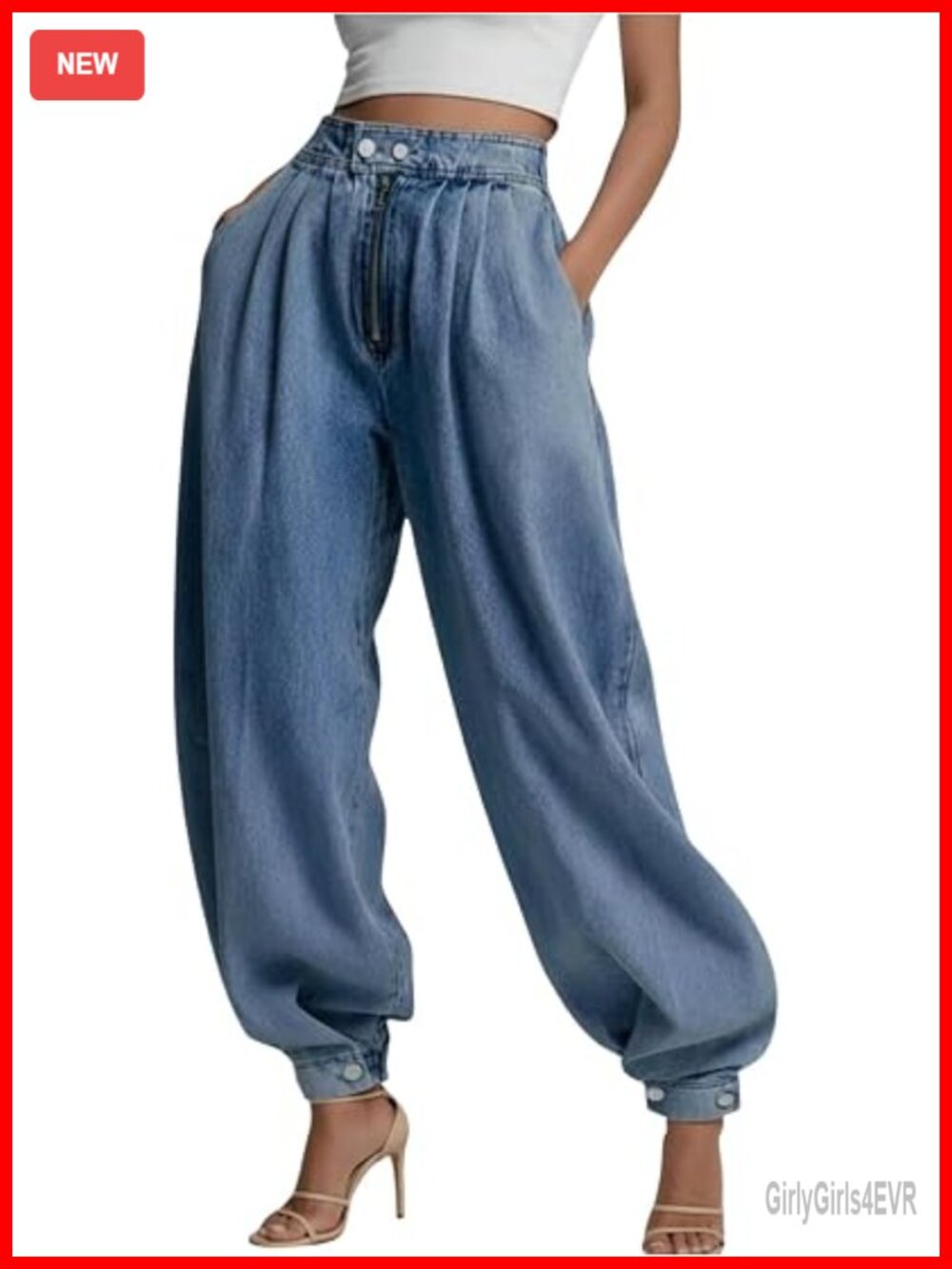 High Waisted Baggy Jeans Joggers Wide Leg Denim Pants with Pocket